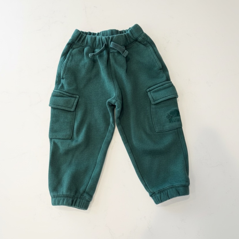 Roots Kids green cargo joggers and shirt. Size: 2T